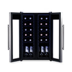 Newair 24-Bottle Dual Zone Wine Fridge – 20" Steel French Door - Front View - Loaded Fridge - Open Doors