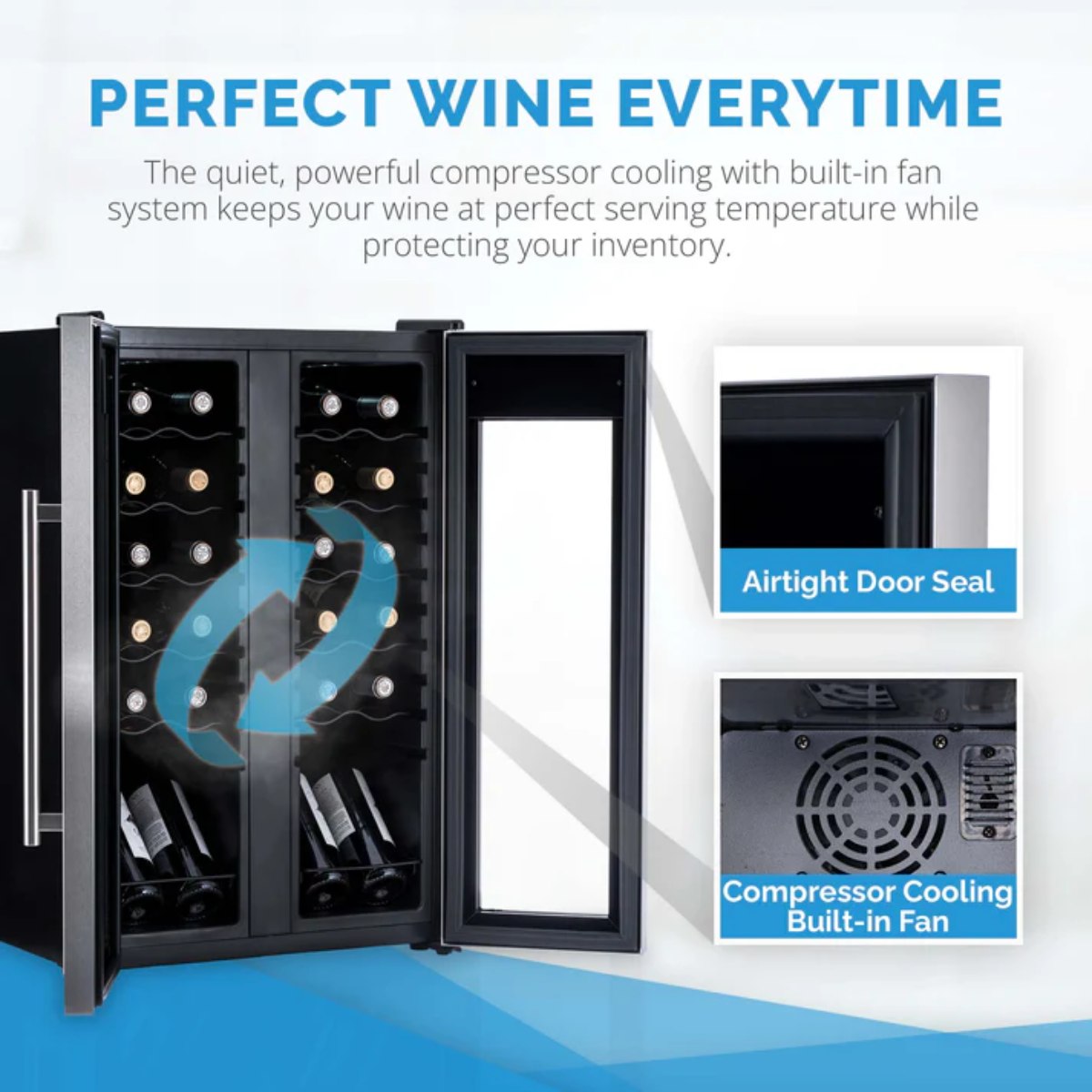Newair 24-Bottle Dual Zone Wine Fridge – 20" Steel French Door - Perfect Wine Everytime