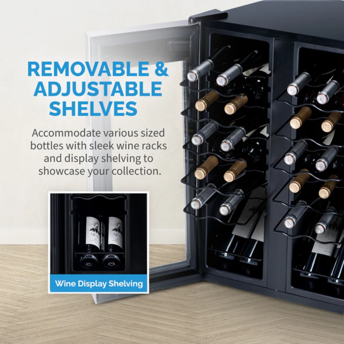 Newair 24-Bottle Dual Zone Wine Fridge – 20" Steel French Door - Removable and Adjustable Shelves
