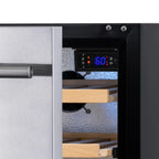 Newair 24″ 80-Can / 20-Bottle Built-In Freestanding Beverage Fridge - Close-up of digital temperature display on a wine drawer fridge