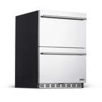 Newair 24″ 80-Can / 20-Bottle Dual Drawer Beverage Fridge - Front Left View Closed Cabinet