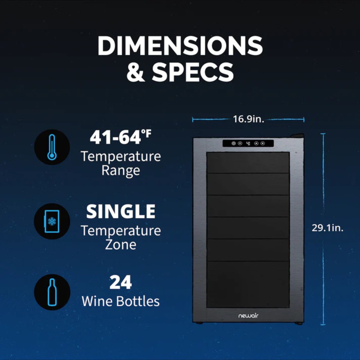 Newair 24 Bottle Shadow Series Wine Fridge – 16.9" Black - Dimensions and Specifications