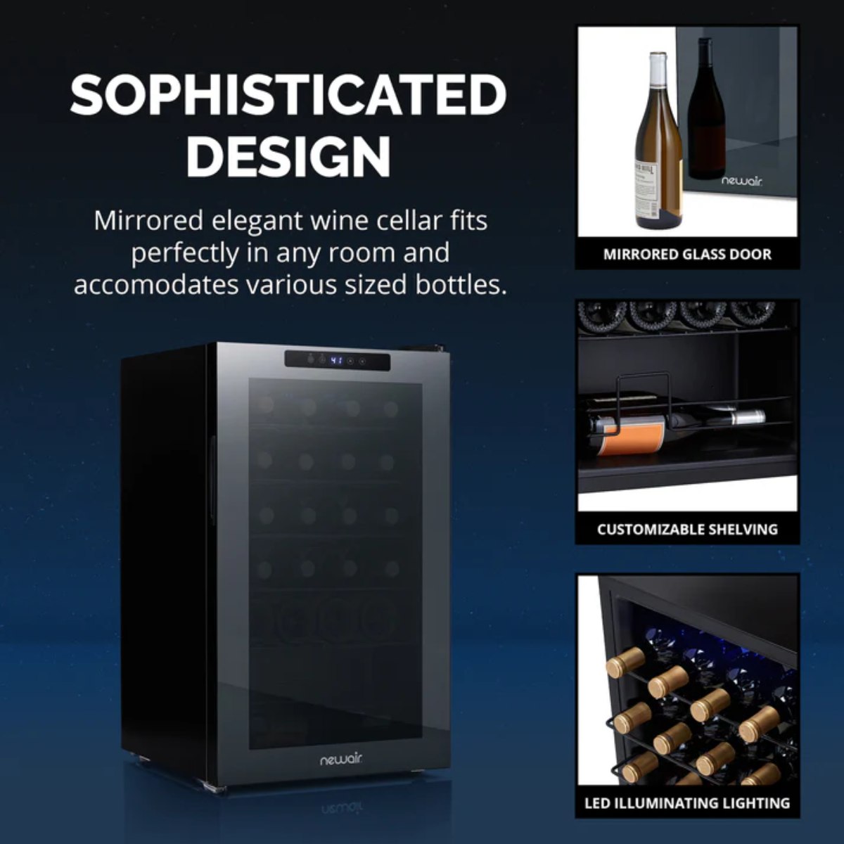 Newair 24 Bottle Shadow Series Wine Fridge – 16.9" Black - Sophisticated Design