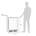 Newair 24” Built-in 177 Can Beverage Fridge in Stainless Steel - Dimensions of the fridge with comparison to a person