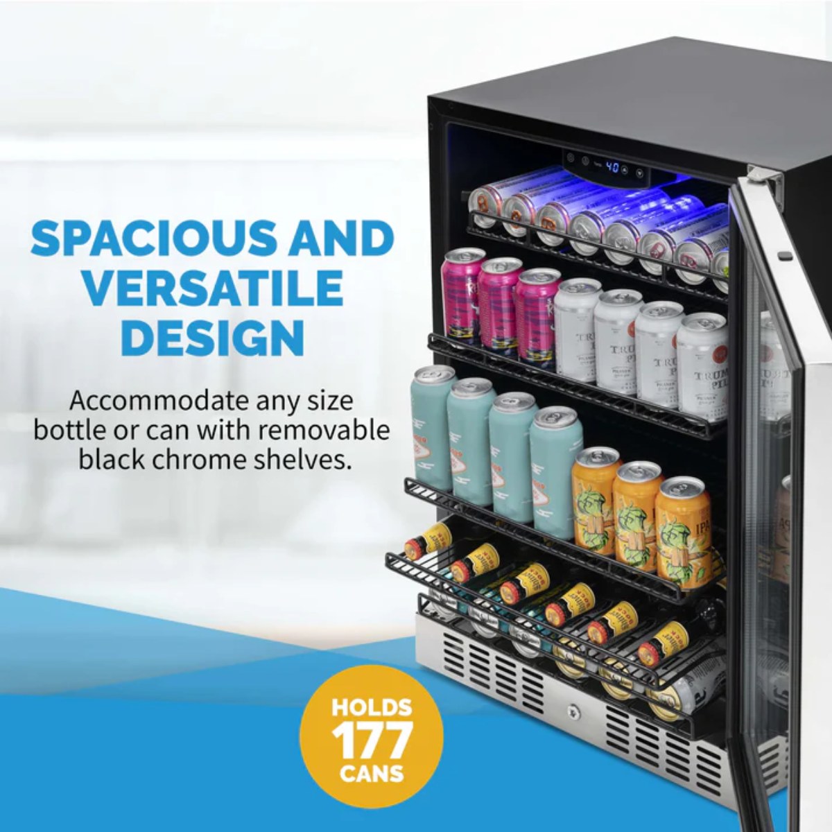 Newair 24” Built-in 177 Can Beverage Fridge in Stainless Steel - Spacious and versatile design