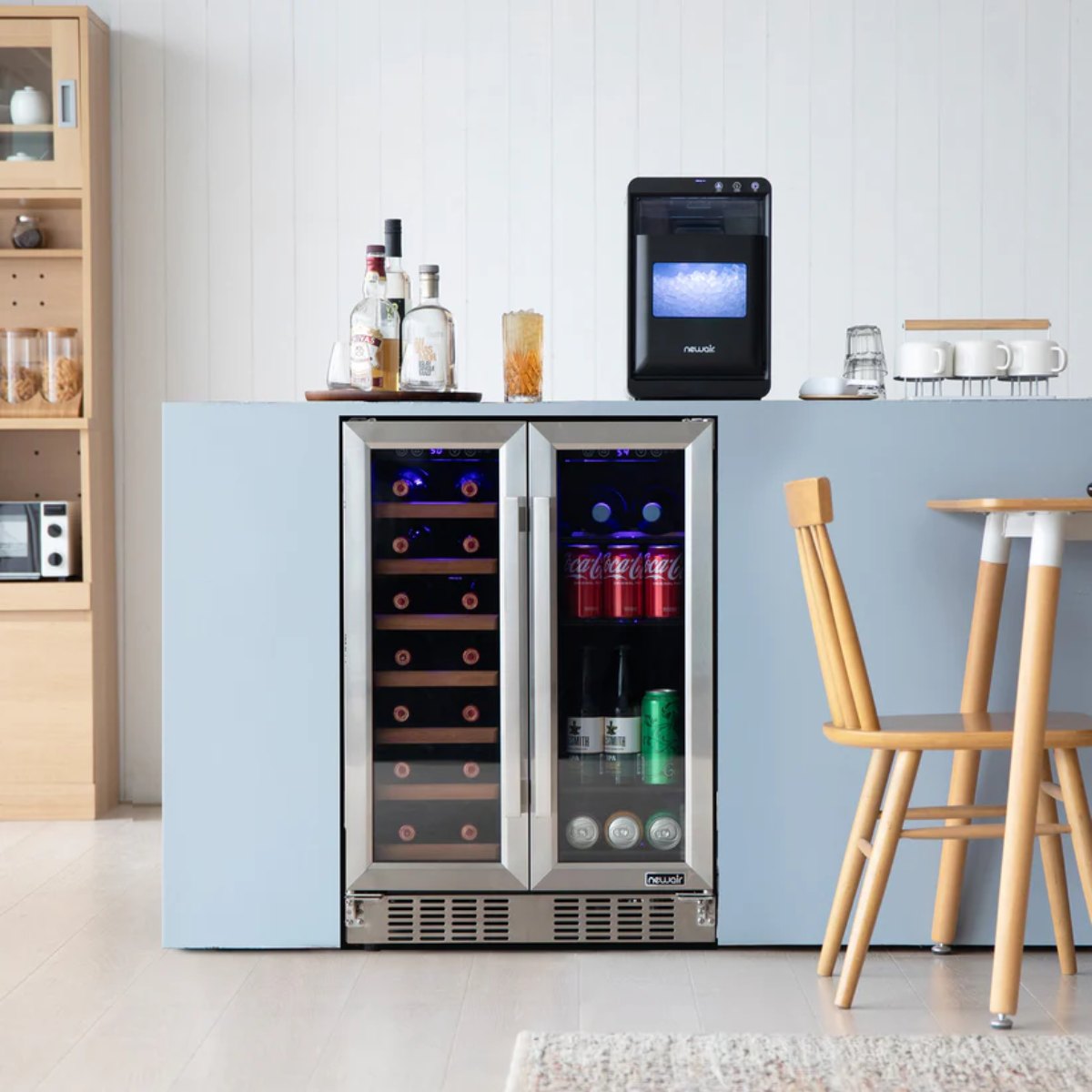 Newair 24" Dual-Zone Wine & Beverage Cooler – Stainless Steel - Built In Fridge Shown - Front view