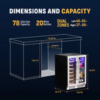 Newair 24" Dual-Zone Wine & Beverage Cooler – Stainless Steel - Dimensions and Capacity of the Fridge