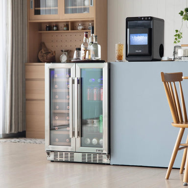 Newair 24" Dual-Zone Wine & Beverage Cooler – Stainless Steel - Freestanding beside the Countertop table