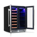 Newair 24" Dual-Zone Wine & Beverage Cooler – Stainless Steel - Front Left View of the empty fridge - Opened