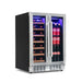 Newair 24" Dual-Zone Wine & Beverage Cooler – Stainless Steel - Front Left View of the fridge with wine and beverages - Closed