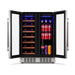 Newair 24" Dual-Zone Wine & Beverage Cooler – Stainless Steel - Front View of the fridge with wine and beverages - Opened