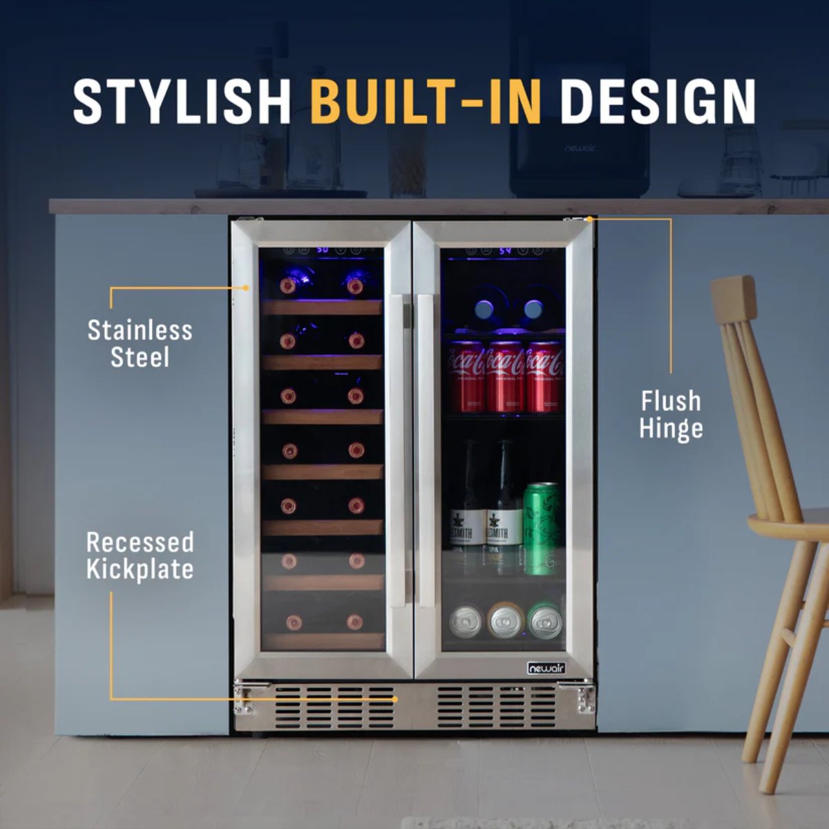 Newair 24" Dual-Zone Wine & Beverage Cooler – Stainless Steel - Stylish Built In Design