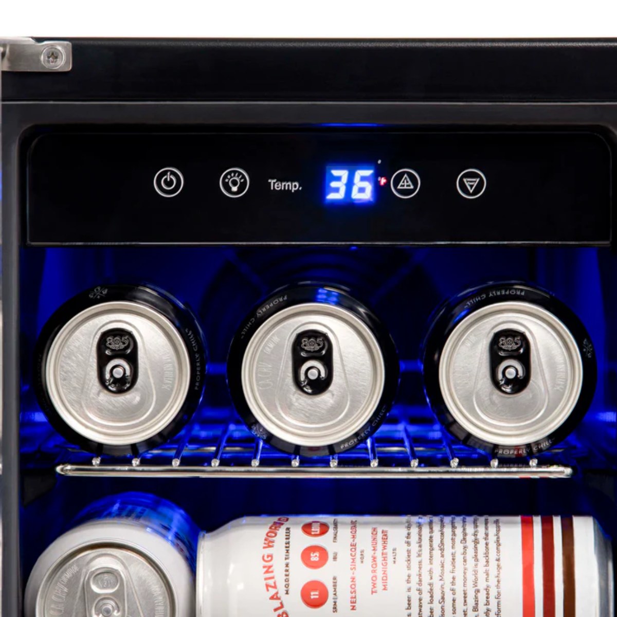 Newair 24” Dual Zone Wine and Beverage Fridge in Stainless Steel - Close up view of the digital thermostat