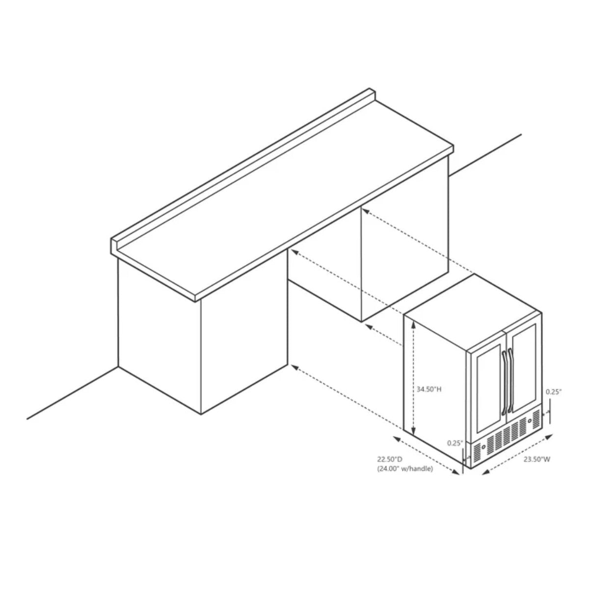 Newair 24” Dual Zone Wine and Beverage Fridge in Stainless Steel - Dimensions of the fridge for built in setup