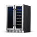 Newair 24″ SplitShelf 58-Can / 18-Bottle Dual Zone Beverage Fridge - Front right view empty inside closed door