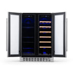 Newair 24″ SplitShelf 58-Can / 18-Bottle Dual Zone Beverage Fridge - Front view empty inside open door