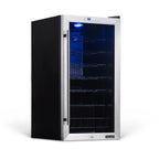 Newair 27 Bottle Freestanding Wine Fridge – 16.9" Stainless Steel - Front left view empty shelves closed door