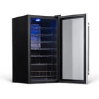 Newair 27 Bottle Freestanding Wine Fridge – 16.9" Stainless Steel - Front left view empty shelves open door