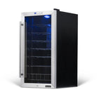Newair 27 Bottle Freestanding Wine Fridge – 16.9" Stainless Steel - Front right view empty shelves closed door