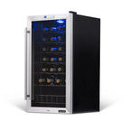 Newair 27 Bottle Freestanding Wine Fridge – 16.9" Stainless Steel - Front right view loaded shelves closed door