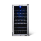 Newair 27 Bottle Freestanding Wine Fridge – 16.9" Stainless Steel - Front view empty shelves closed door