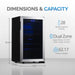 Newair 28 Bottle Freestanding Wine Fridge – 18.9" Stainless Steel - Dimensions and Capacity Shown