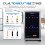 Newair 28 Bottle Freestanding Wine Fridge – 18.9" Stainless Steel - Dual Temperature Zones Upper and Lower