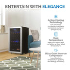 Newair 28 Bottle Freestanding Wine Fridge – 18.9" Stainless Steel - Entertain with Elegance - Features Shown