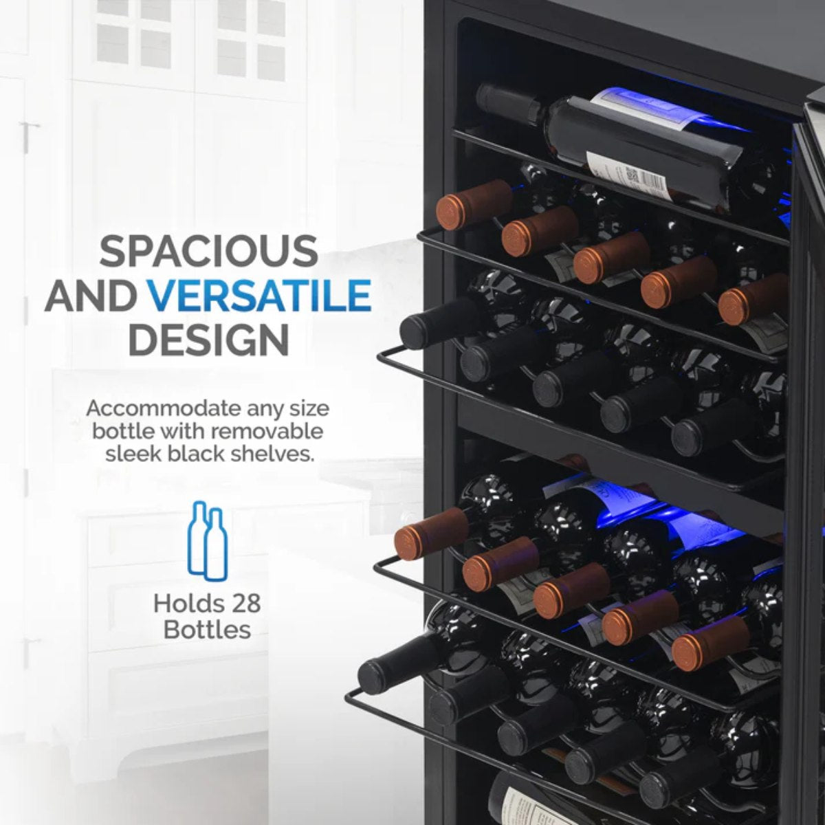 Newair 28 Bottle Freestanding Wine Fridge – 18.9" Stainless Steel - Spacious and Versatile Design