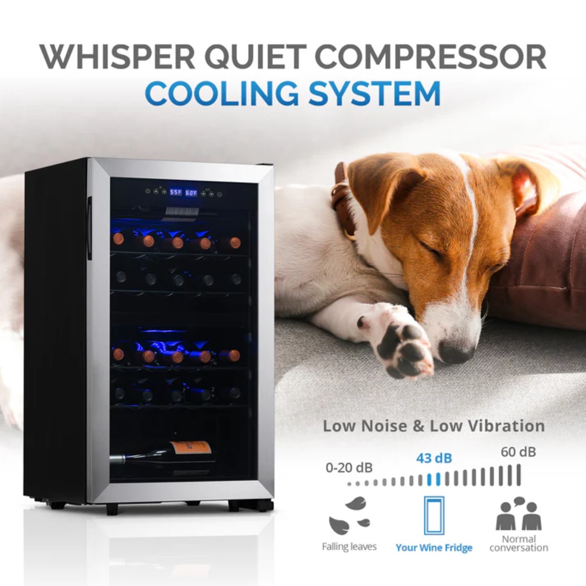 Newair 28 Bottle Freestanding Wine Fridge – 18.9" Stainless Steel - Whisper Quiet Compressor Cooling System