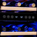 Newair 29 Bottle Dual Zone Wine Fridge – 14.8" Stainless Steel - Close up view of the digital thermostat with wine bottles