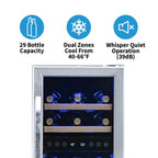 Newair 29 Bottle Dual Zone Wine Fridge – 14.8" Stainless Steel - Features of the fridge shown