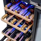 Newair 29 Bottle Dual Zone Wine Fridge – 14.8" Stainless Steel - Top view of the fridge showing the racks with wine bottles