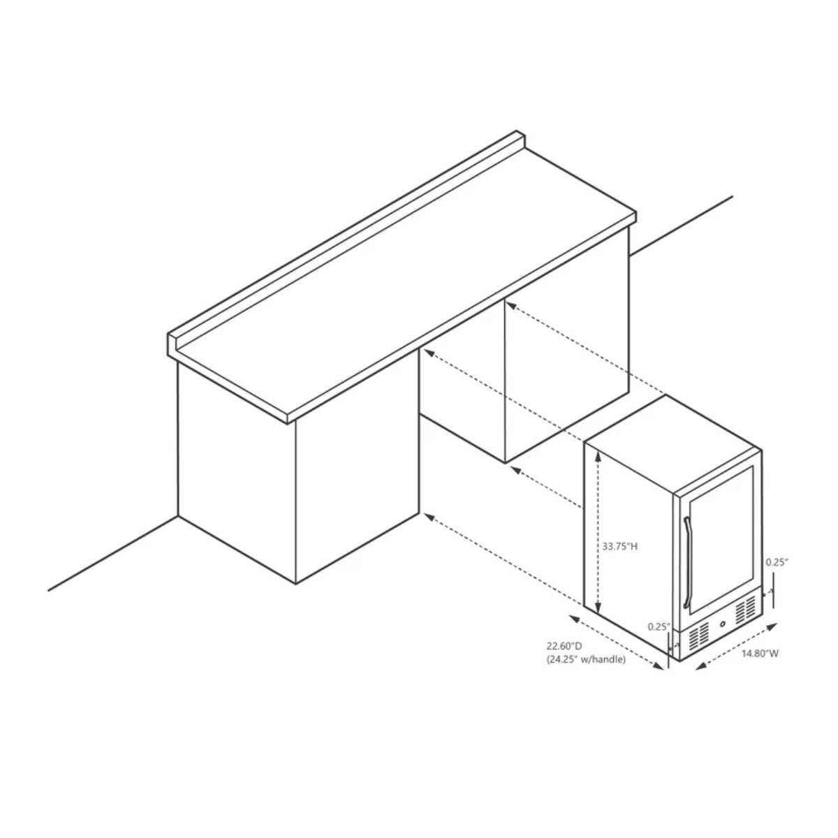 Newair 29 Bottle Dual Zone Wine Fridge – 15" Black Stainless Steel - Dimensions of the fridge for built in configuration