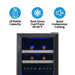 Newair 29 Bottle Dual Zone Wine Fridge – 15" Black Stainless Steel - Features of the fridge shown