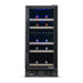 Newair 29 Bottle Dual Zone Wine Fridge – 15" Black Stainless Steel - Front view loaded inside closed door