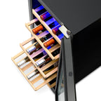 Newair 29 Bottle Dual Zone Wine Fridge – 15" Black Stainless Steel - Top view showing racks with wine bottles