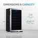 Newair 33 Bottle Freestanding Wine Fridge – 18.9" Stainless Steel - Dimensions and Capacity Shown
