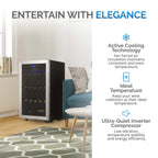 Newair 33 Bottle Freestanding Wine Fridge – 18.9" Stainless Steel - Entertain with Elegance - Features Shown