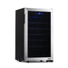 Newair 33 Bottle Freestanding Wine Fridge – 18.9" Stainless Steel - Front Left View - Empty Shelves - Closed Door