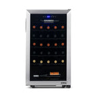 Newair 33 Bottle Freestanding Wine Fridge – 18.9" Stainless Steel - Front View - Loaded Shelves - Closed Door