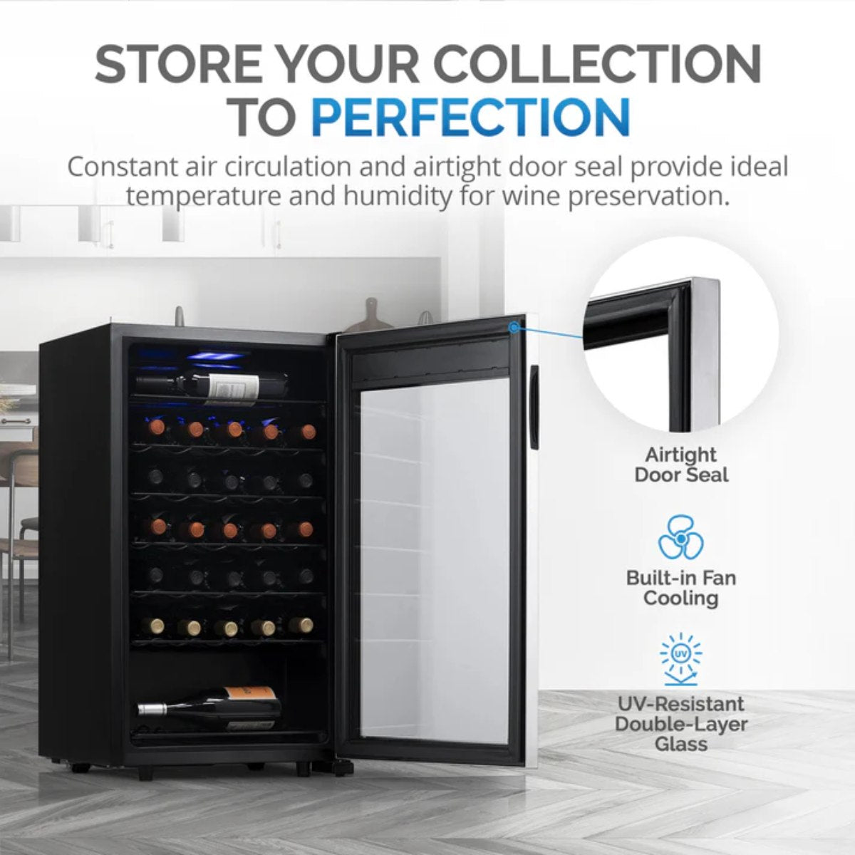 Newair 33 Bottle Freestanding Wine Fridge – 18.9" Stainless Steel - Store your collection to perfection