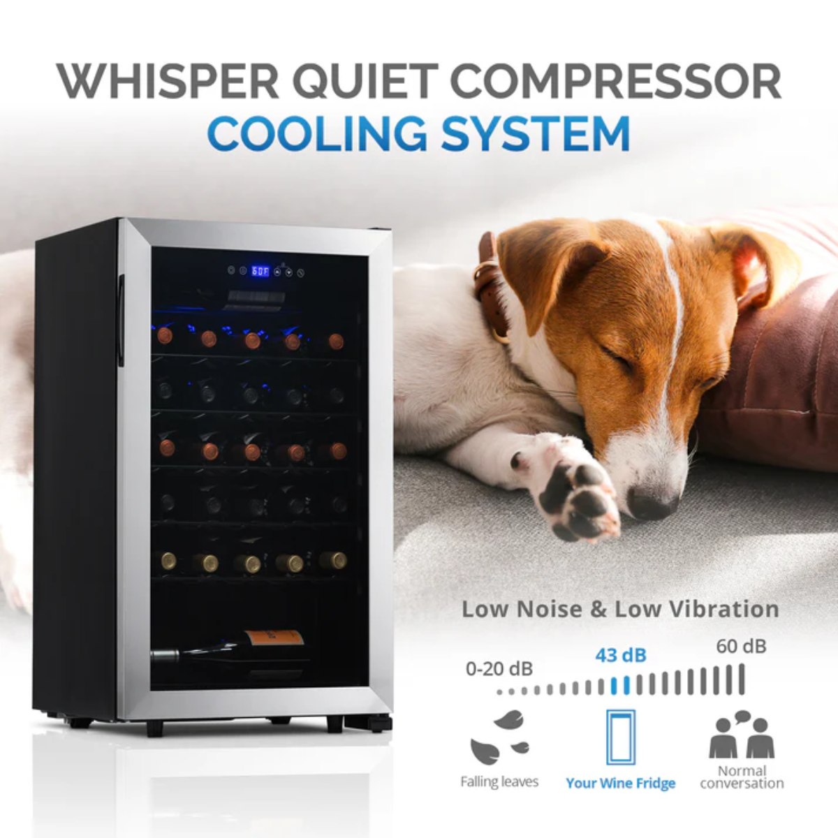 Newair 33 Bottle Freestanding Wine Fridge – 18.9" Stainless Steel - Whisper Quiet Compressor Cooling System