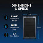 Newair 33 Bottle Shadow Series Dual Zone Wine Fridge – 19.5" Black - Dimensions and Specifications