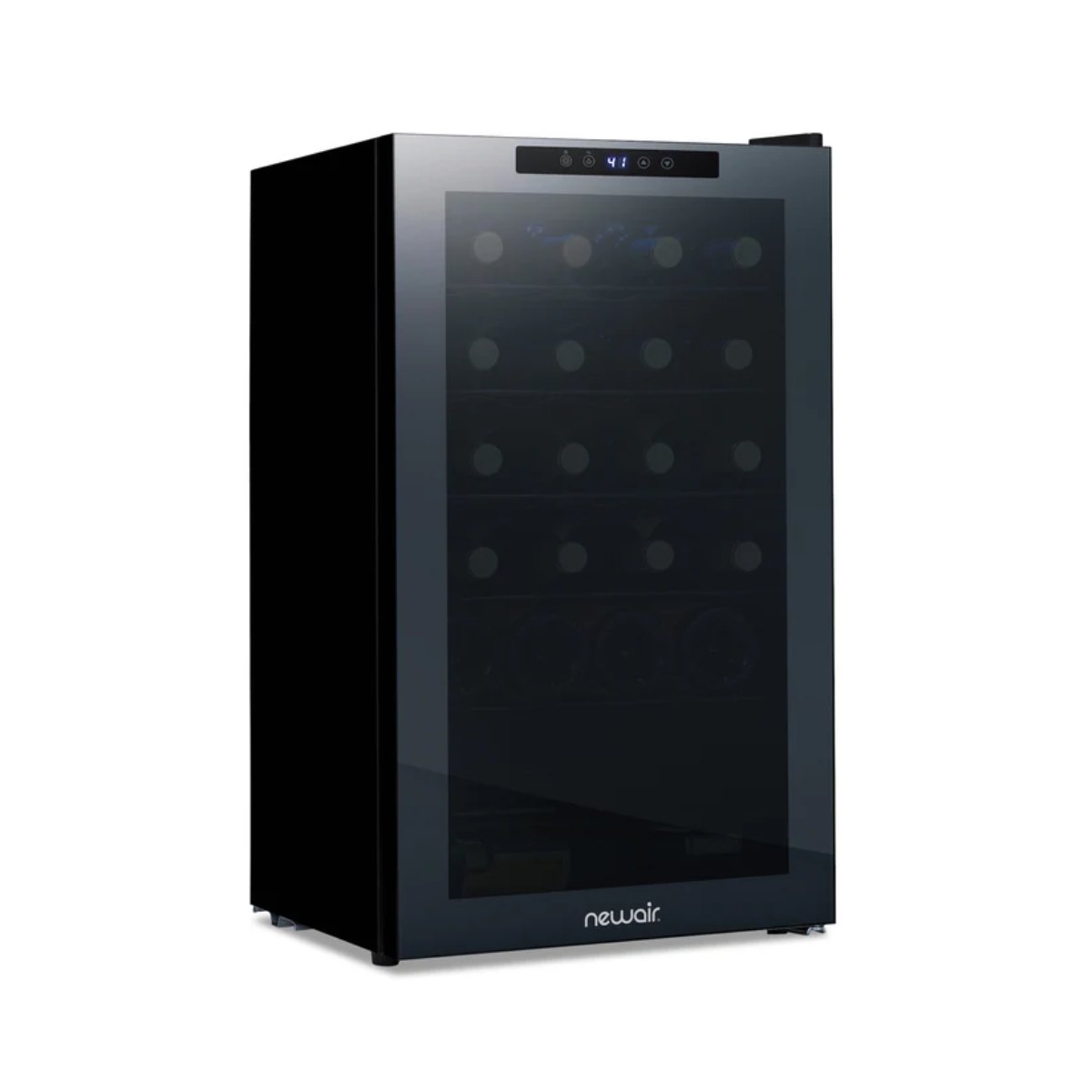 Newair 33 Bottle Shadow Series Dual Zone Wine Fridge – 19.5" Black - Front Left View - Loaded - Closed