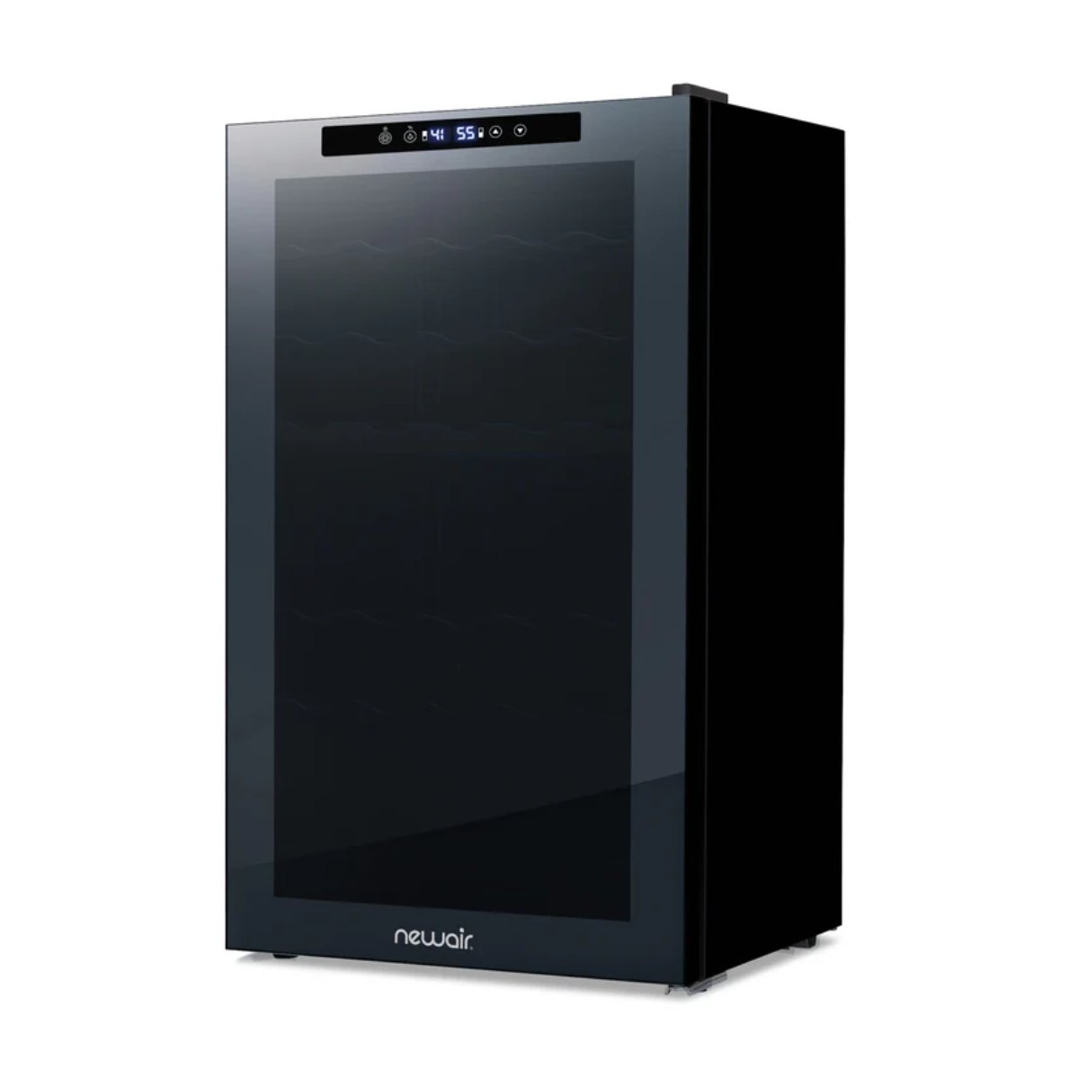 Newair 33 Bottle Shadow Series Dual Zone Wine Fridge – 19.5" Black - Front Right View - Empty - Closed
