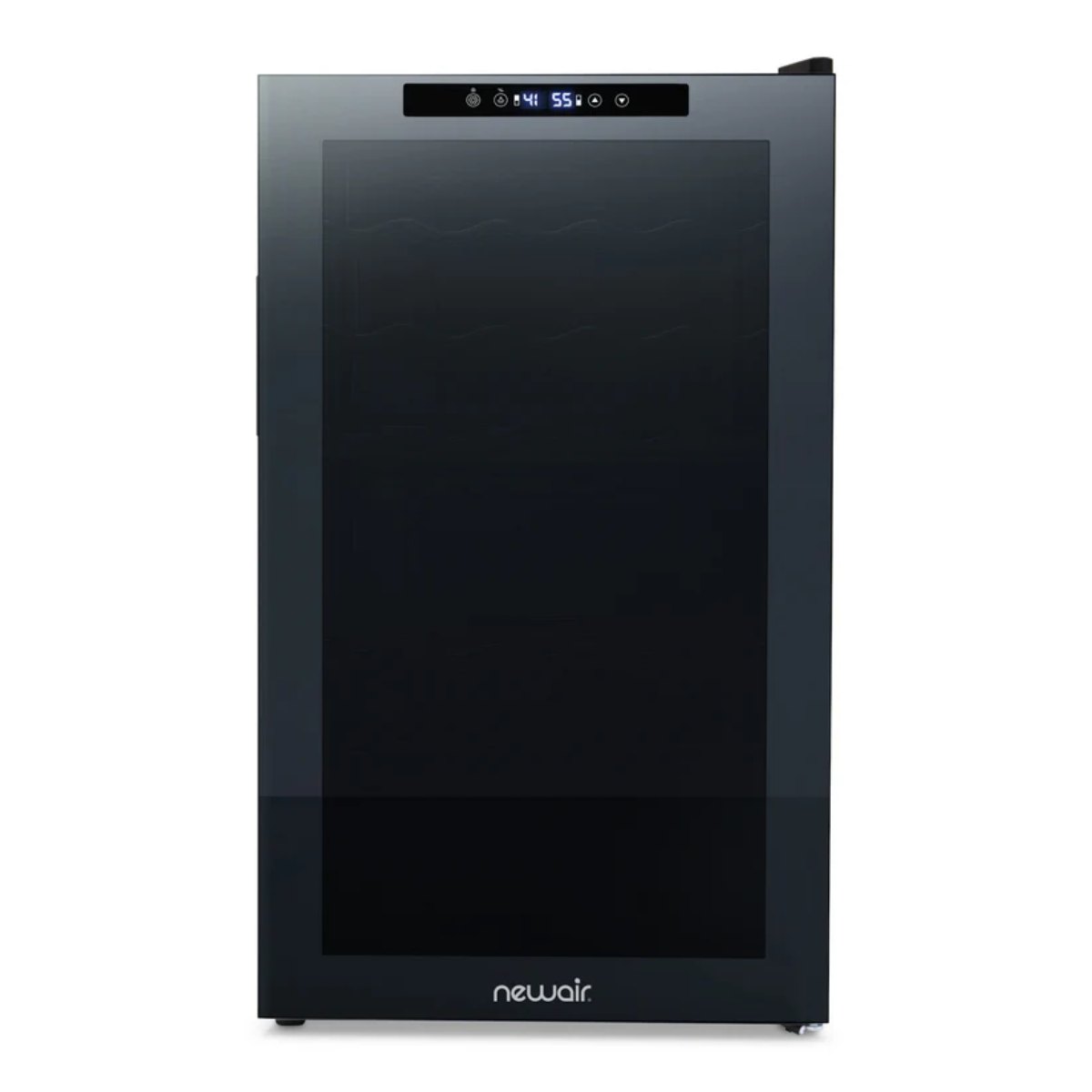 Newair 33 Bottle Shadow Series Dual Zone Wine Fridge – 19.5" Black - Front View Studio Image - Empty Inside