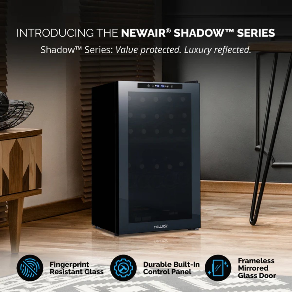 Newair 33 Bottle Shadow Series Dual Zone Wine Fridge – 19.5" Black - Shadow Series - Value Protected - Luxury Reflected