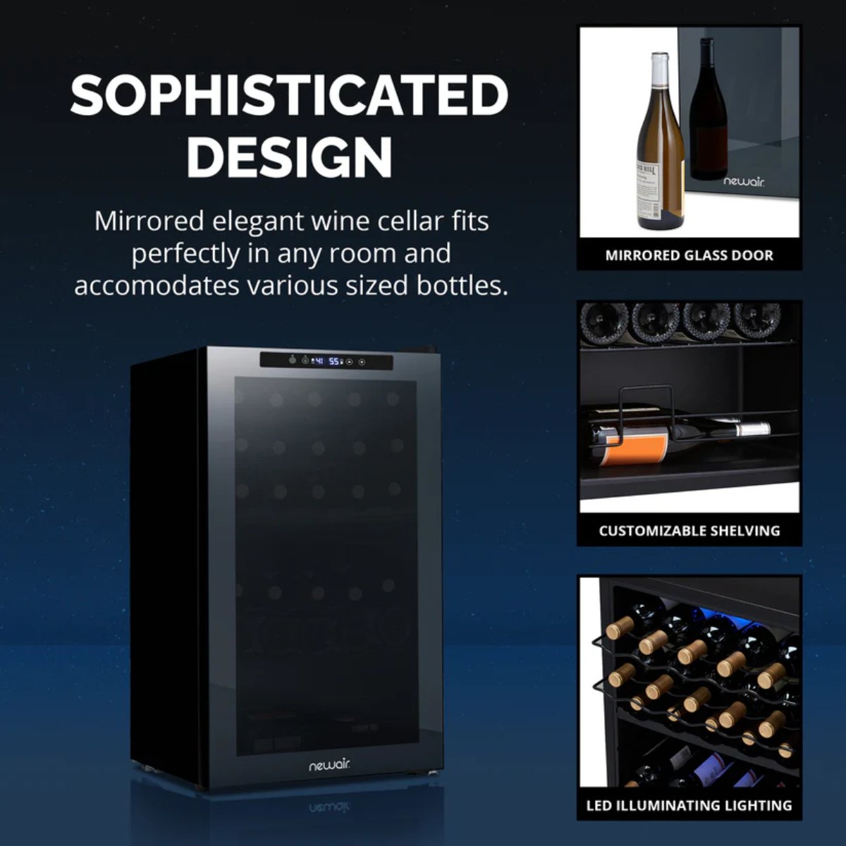 Newair 33 Bottle Shadow Series Dual Zone Wine Fridge – 19.5" Black - Sophisticated Design