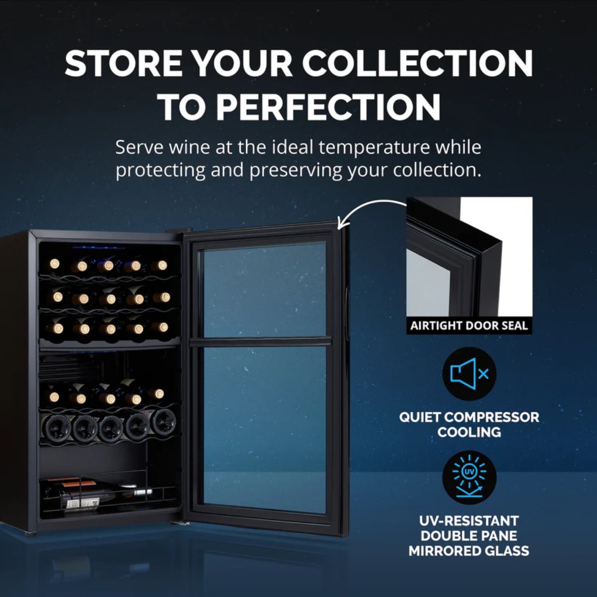 Newair 33 Bottle Shadow Series Dual Zone Wine Fridge – 19.5" Black - Store your collection to perfection